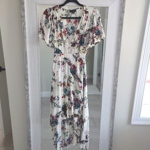 Pink Lily Lov Posh floral wrap dress Hi-Lo size small cream